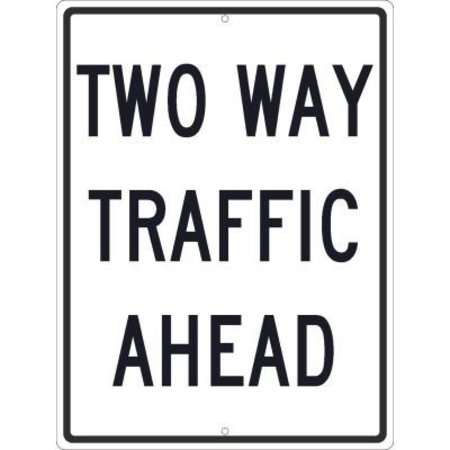 NATIONAL MARKER CO NMC Traffic Sign, Two Way Traffic Ahead Sign, 24in x 18in, White TM517J